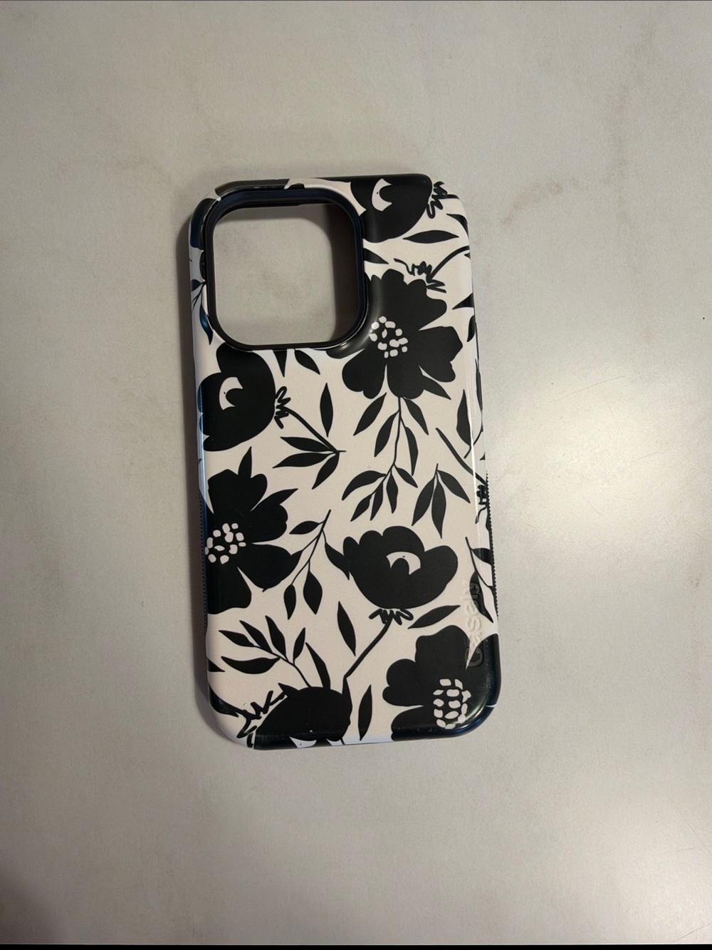 Black & White Floral Phone Case - Protective iPhone 14 Pro Case